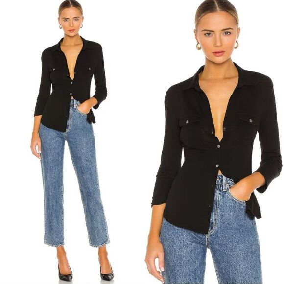 James Perse Tops - James Perse Contrast Panel Shirt in Black